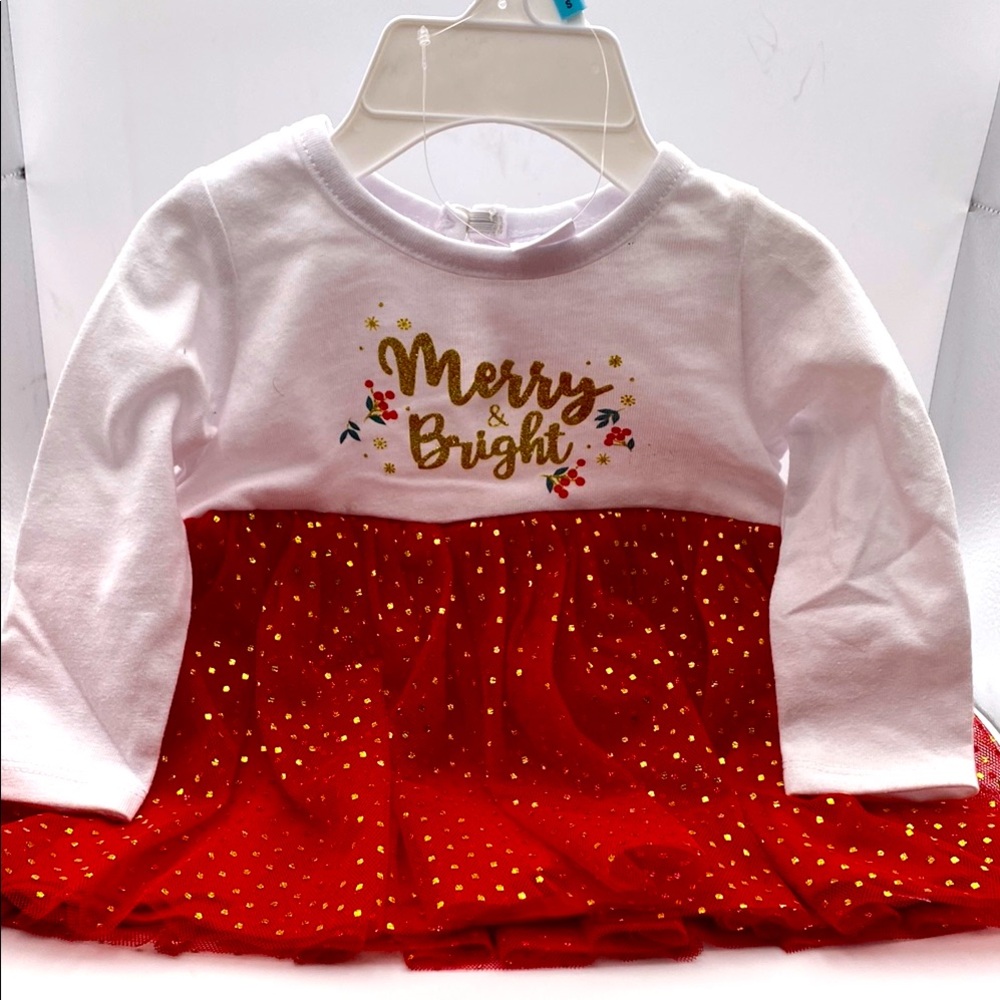 NWT Festive Red and White Baby Essentials Merry & Bright Girls Dress 6 Months